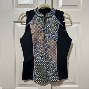 prAna Women's Kelis Neoprene Vest Size Large Boho Print Full Zip Sleeveless EUC
